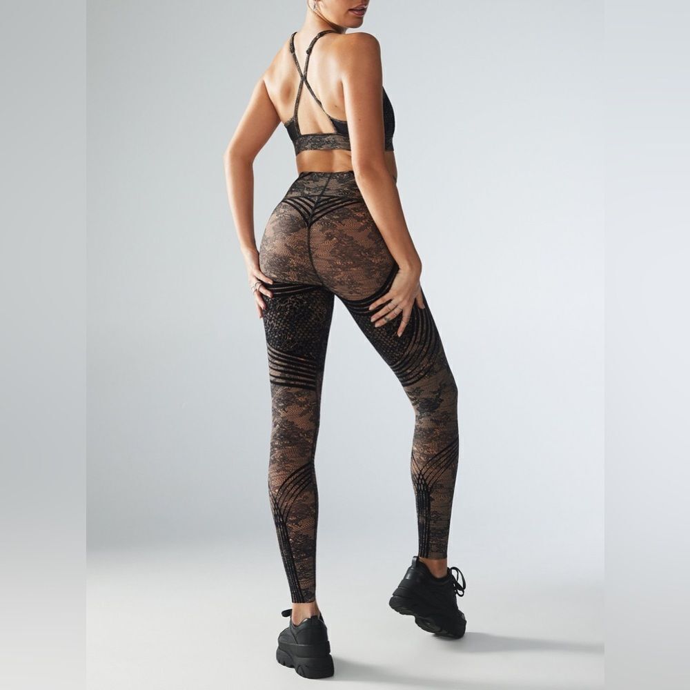 Savage X Fenty Black Lace Patterned Sheer Leggings